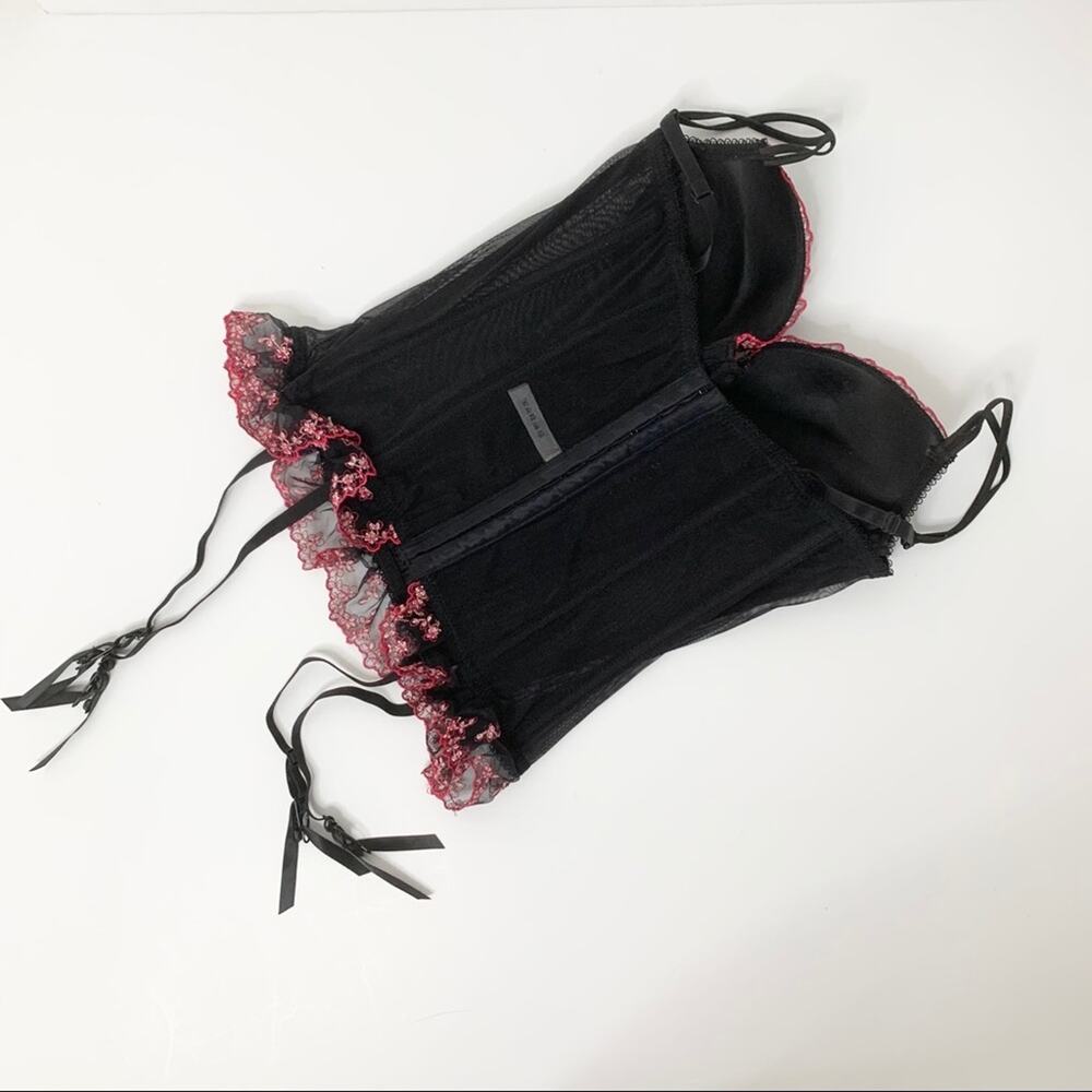 BLUSH Black Pink Floral Embroidered Bustier M - Picture 4 of 11